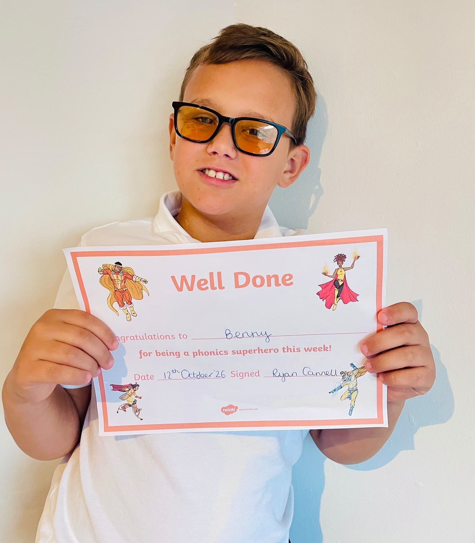 Benny with his Writer of the Week medallion
